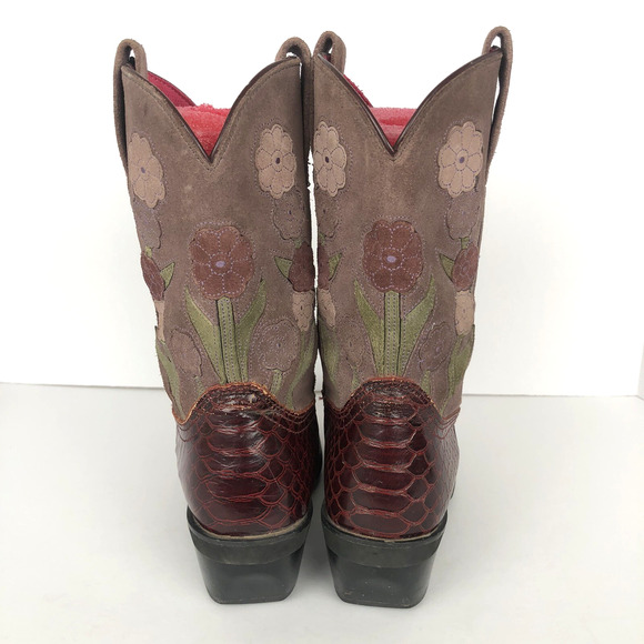 ARIAT Suede Snake Floral Boots Women's Sz 8B Maroon Purple Cowgirl Square 16263 - Picture 8 of 10